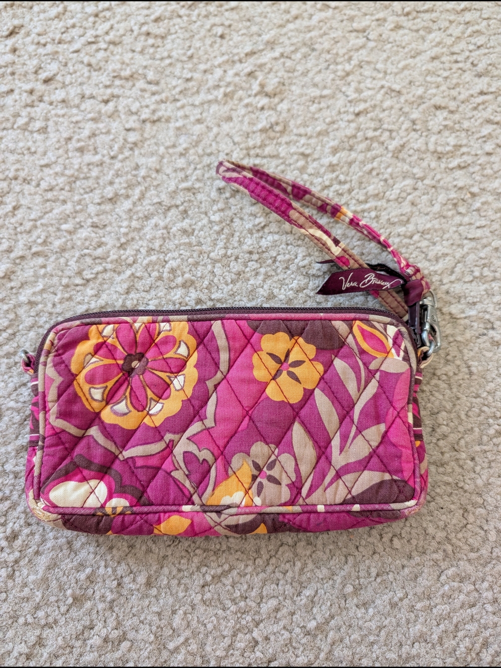 Vera Bradley Pink Floral Quilted Wristlet In Retired Carnaby Pattern